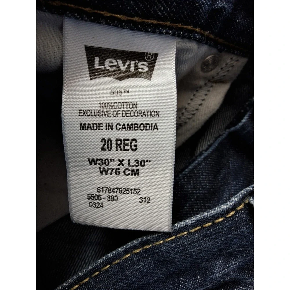Levis 505 Regular Jeans Boys 30x30‎ 20 Reg Dark Blue Straight Leg.